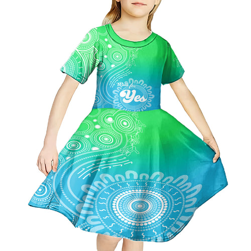 australia-walk-for-yes-kid-short-sleeve-dress-indigenous-voice-2023-aboriginal-green-vibe