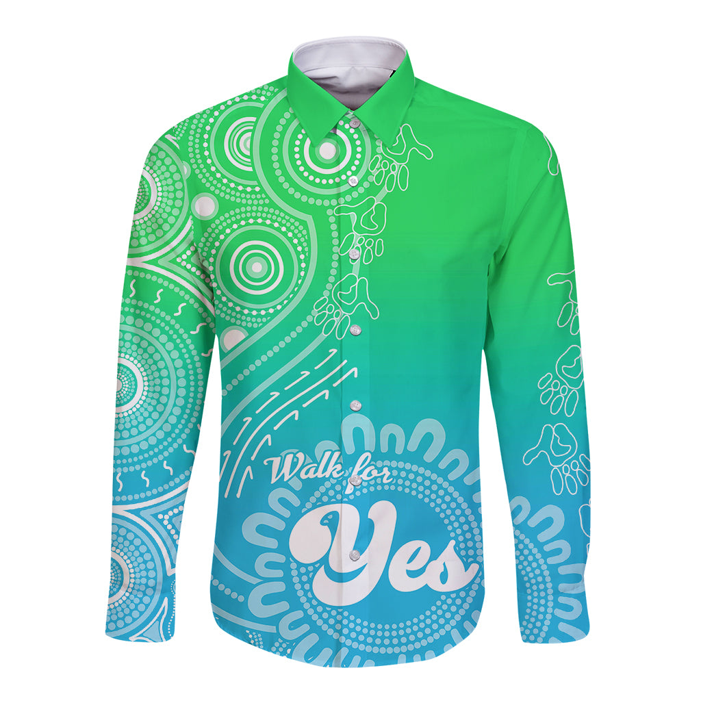 australia-walk-for-yes-long-sleeve-button-shirt-indigenous-voice-2023-aboriginal-green-vibe
