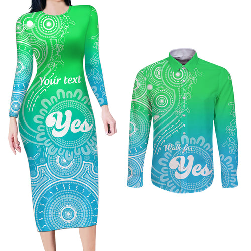 personalised-australia-walk-for-yes-couples-matching-long-sleeve-bodycon-dress-and-long-sleeve-button-shirts-indigenous-voice-2023-aboriginal-green-vibe