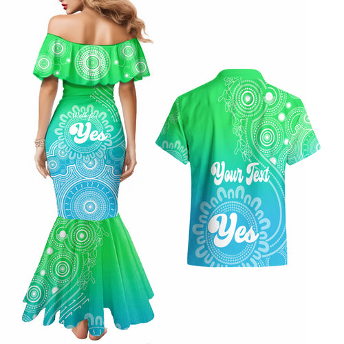 personalised-australia-walk-for-yes-couples-matching-mermaid-dress-and-hawaiian-shirt-indigenous-voice-2023-aboriginal-green-vibe