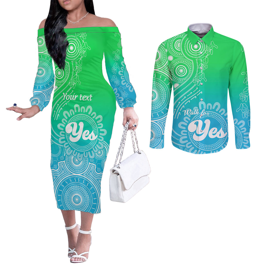 personalised-australia-walk-for-yes-couples-matching-off-the-shoulder-long-sleeve-dress-and-long-sleeve-button-shirts-indigenous-voice-2023-aboriginal-green-vibe