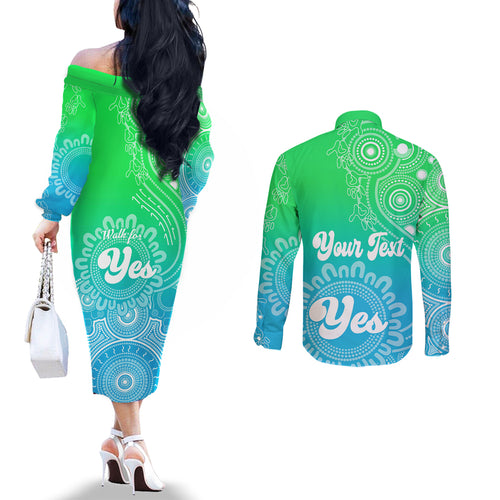 personalised-australia-walk-for-yes-couples-matching-off-the-shoulder-long-sleeve-dress-and-long-sleeve-button-shirts-indigenous-voice-2023-aboriginal-green-vibe
