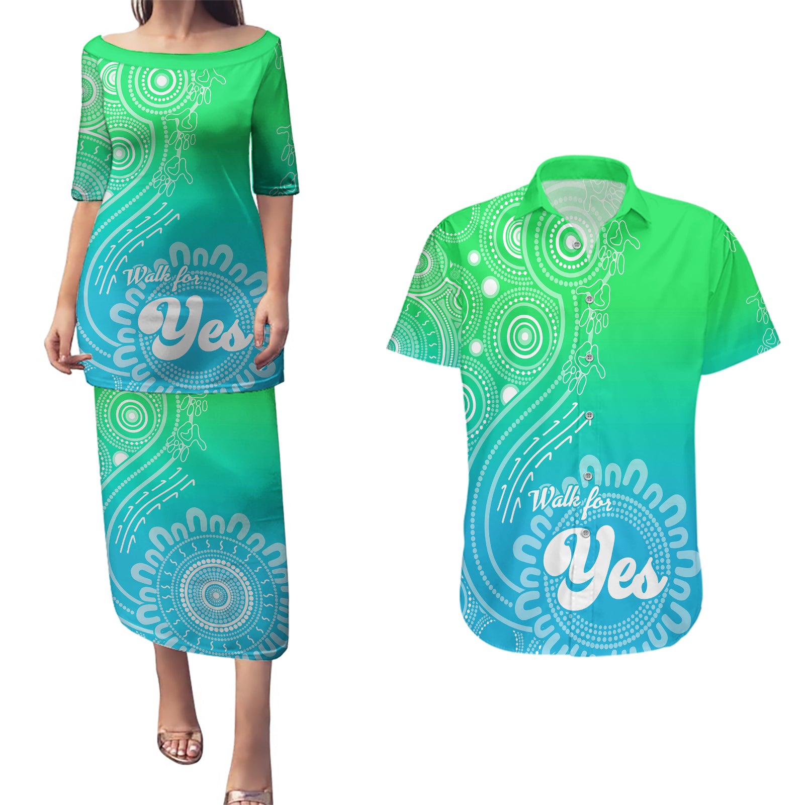 personalised-australia-walk-for-yes-couples-matching-puletasi-dress-and-hawaiian-shirt-indigenous-voice-2023-aboriginal-green-vibe
