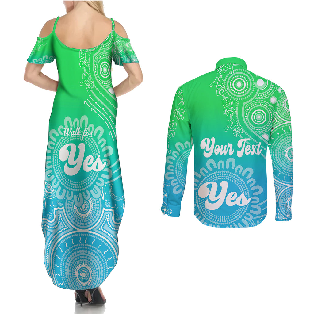 personalised-australia-walk-for-yes-couples-matching-summer-maxi-dress-and-long-sleeve-button-shirts-indigenous-voice-2023-aboriginal-green-vibe