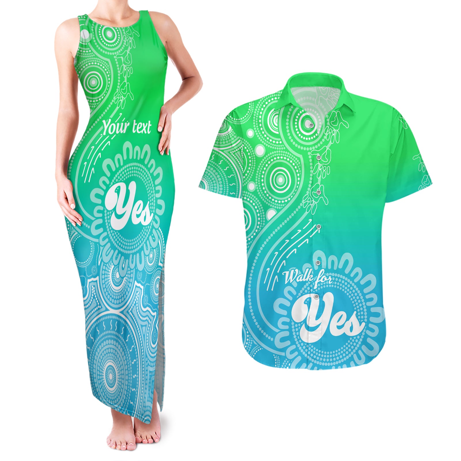 personalised-australia-walk-for-yes-couples-matching-tank-maxi-dress-and-hawaiian-shirt-indigenous-voice-2023-aboriginal-green-vibe
