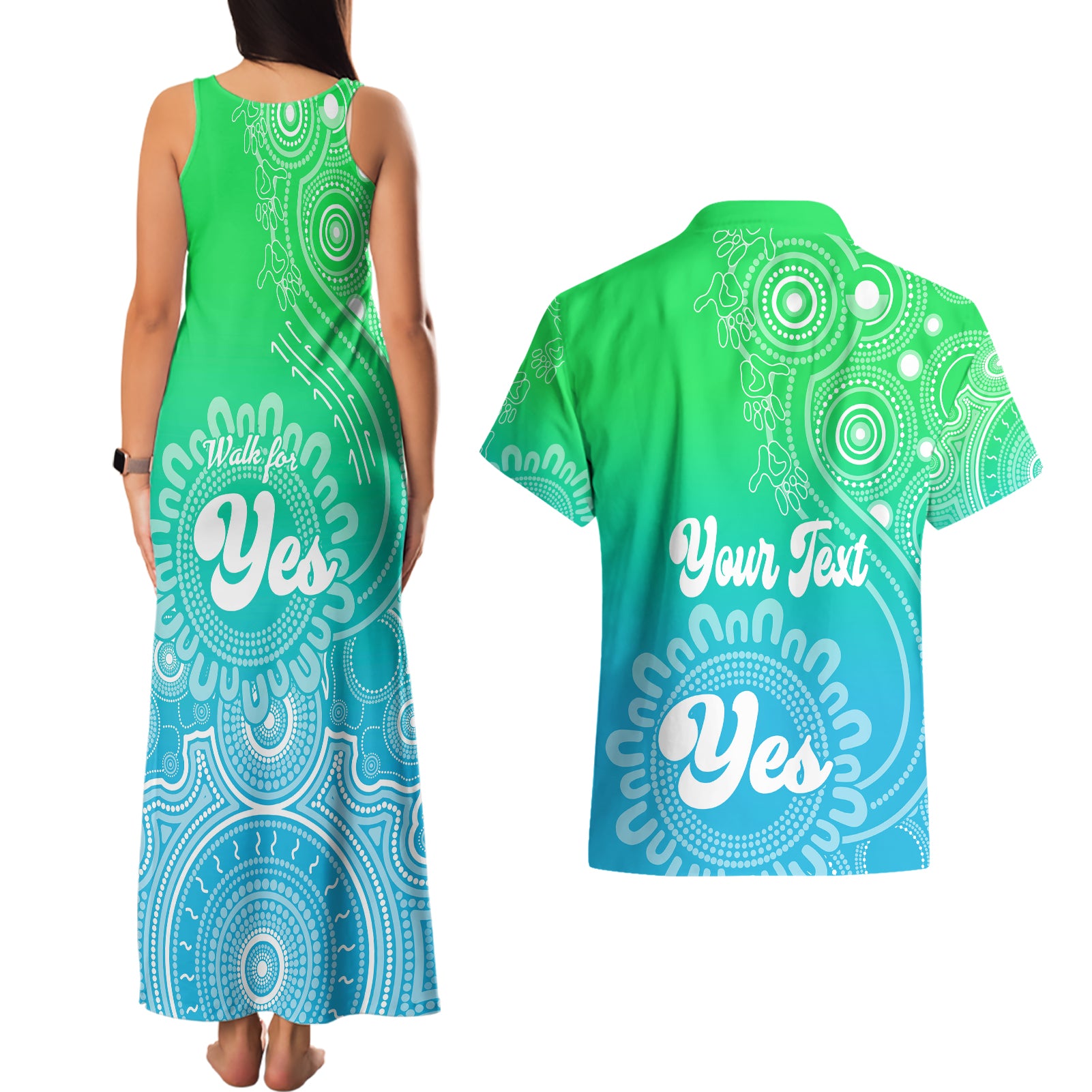 personalised-australia-walk-for-yes-couples-matching-tank-maxi-dress-and-hawaiian-shirt-indigenous-voice-2023-aboriginal-green-vibe