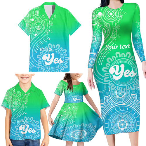 personalised-australia-walk-for-yes-family-matching-long-sleeve-bodycon-dress-and-hawaiian-shirt-indigenous-voice-2023-aboriginal-green-vibe