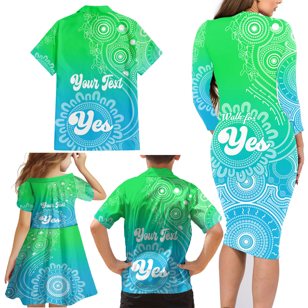 personalised-australia-walk-for-yes-family-matching-long-sleeve-bodycon-dress-and-hawaiian-shirt-indigenous-voice-2023-aboriginal-green-vibe