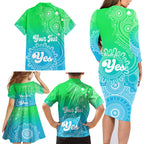 personalised-australia-walk-for-yes-family-matching-long-sleeve-bodycon-dress-and-hawaiian-shirt-indigenous-voice-2023-aboriginal-green-vibe
