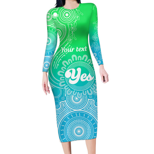 personalised-australia-walk-for-yes-family-matching-long-sleeve-bodycon-dress-and-hawaiian-shirt-indigenous-voice-2023-aboriginal-green-vibe