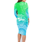 personalised-australia-walk-for-yes-family-matching-long-sleeve-bodycon-dress-and-hawaiian-shirt-indigenous-voice-2023-aboriginal-green-vibe
