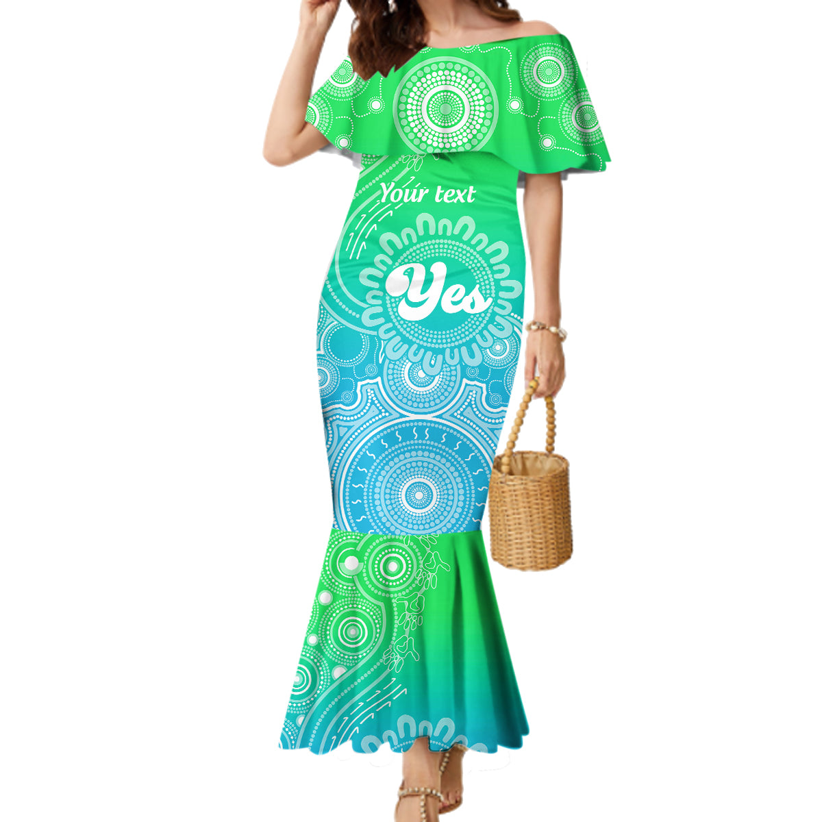 personalised-australia-walk-for-yes-family-matching-mermaid-dress-and-hawaiian-shirt-indigenous-voice-2023-aboriginal-green-vibe