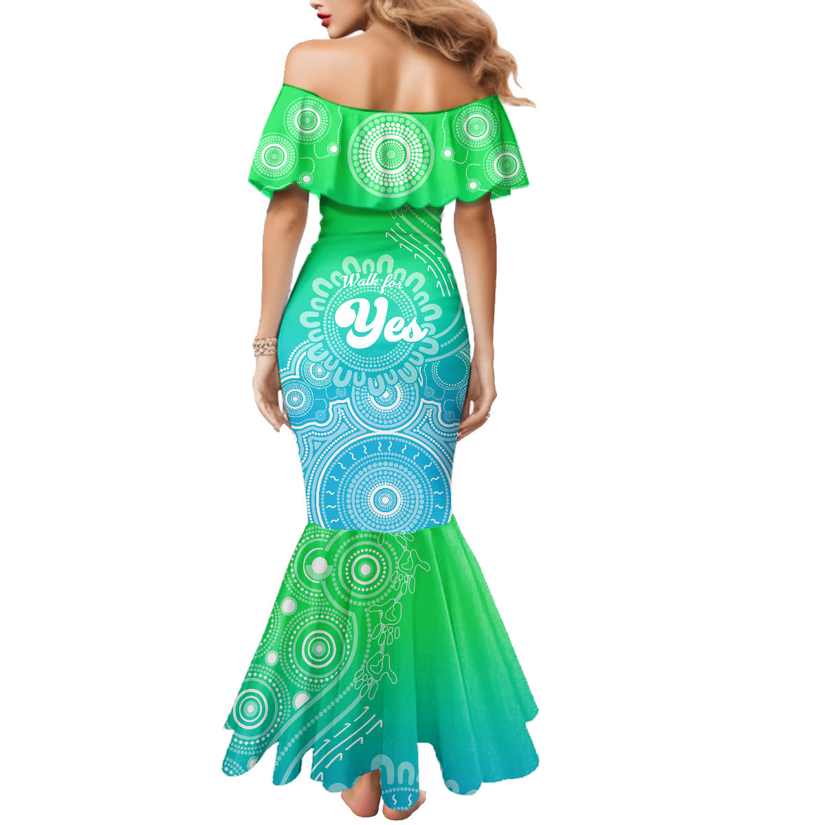 personalised-australia-walk-for-yes-family-matching-mermaid-dress-and-hawaiian-shirt-indigenous-voice-2023-aboriginal-green-vibe