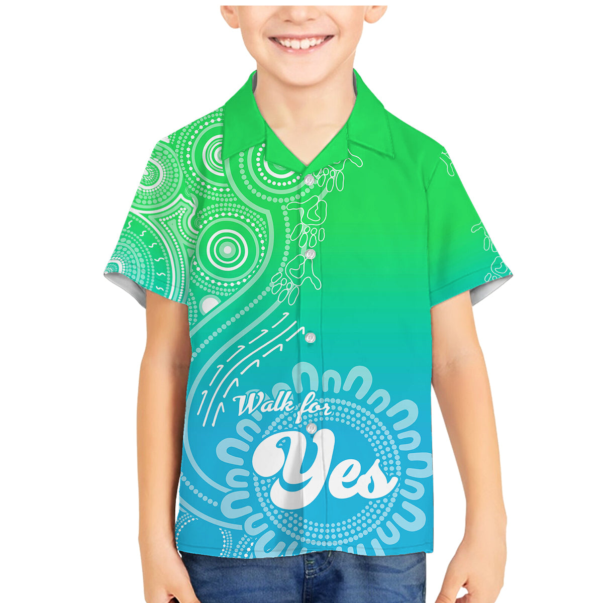 personalised-australia-walk-for-yes-family-matching-mermaid-dress-and-hawaiian-shirt-indigenous-voice-2023-aboriginal-green-vibe