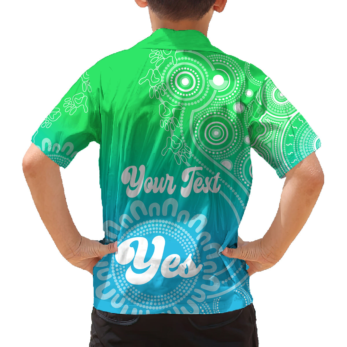 personalised-australia-walk-for-yes-family-matching-off-shoulder-long-sleeve-dress-and-hawaiian-shirt-indigenous-voice-2023-aboriginal-green-vibe
