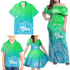 personalised-australia-walk-for-yes-family-matching-off-shoulder-maxi-dress-and-hawaiian-shirt-indigenous-voice-2023-aboriginal-green-vibe