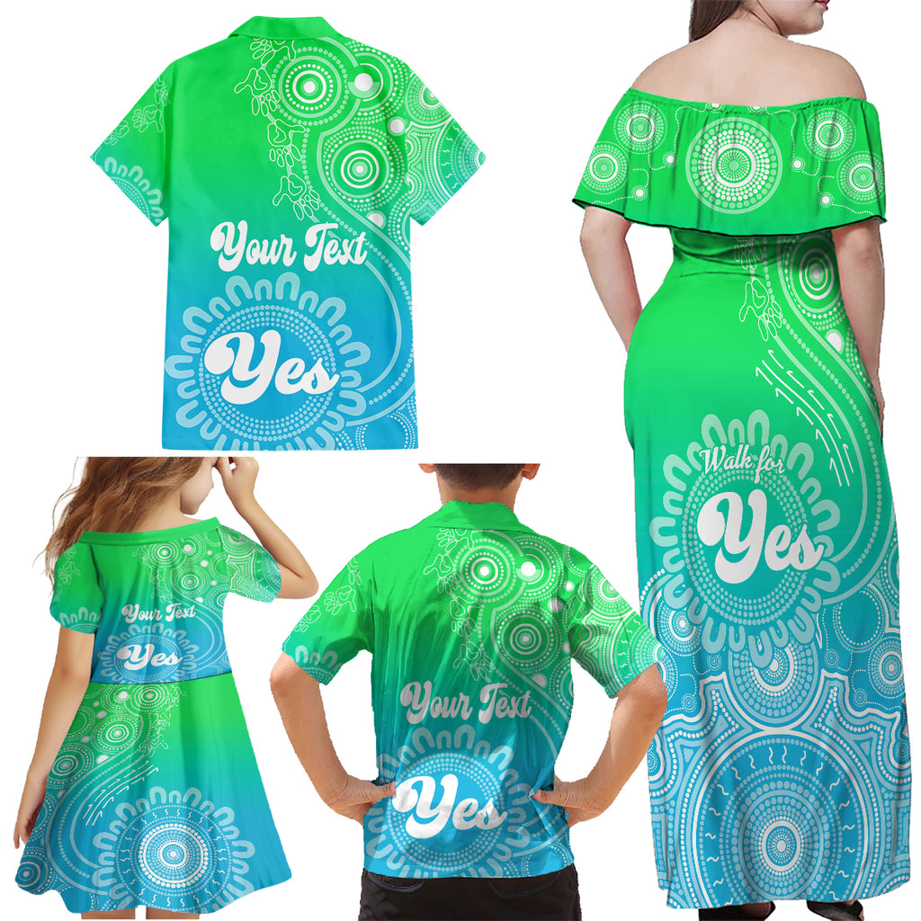 personalised-australia-walk-for-yes-family-matching-off-shoulder-maxi-dress-and-hawaiian-shirt-indigenous-voice-2023-aboriginal-green-vibe