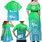 personalised-australia-walk-for-yes-family-matching-off-shoulder-maxi-dress-and-hawaiian-shirt-indigenous-voice-2023-aboriginal-green-vibe