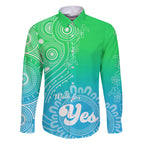 personalised-australia-walk-for-yes-family-matching-off-shoulder-maxi-dress-and-hawaiian-shirt-indigenous-voice-2023-aboriginal-green-vibe