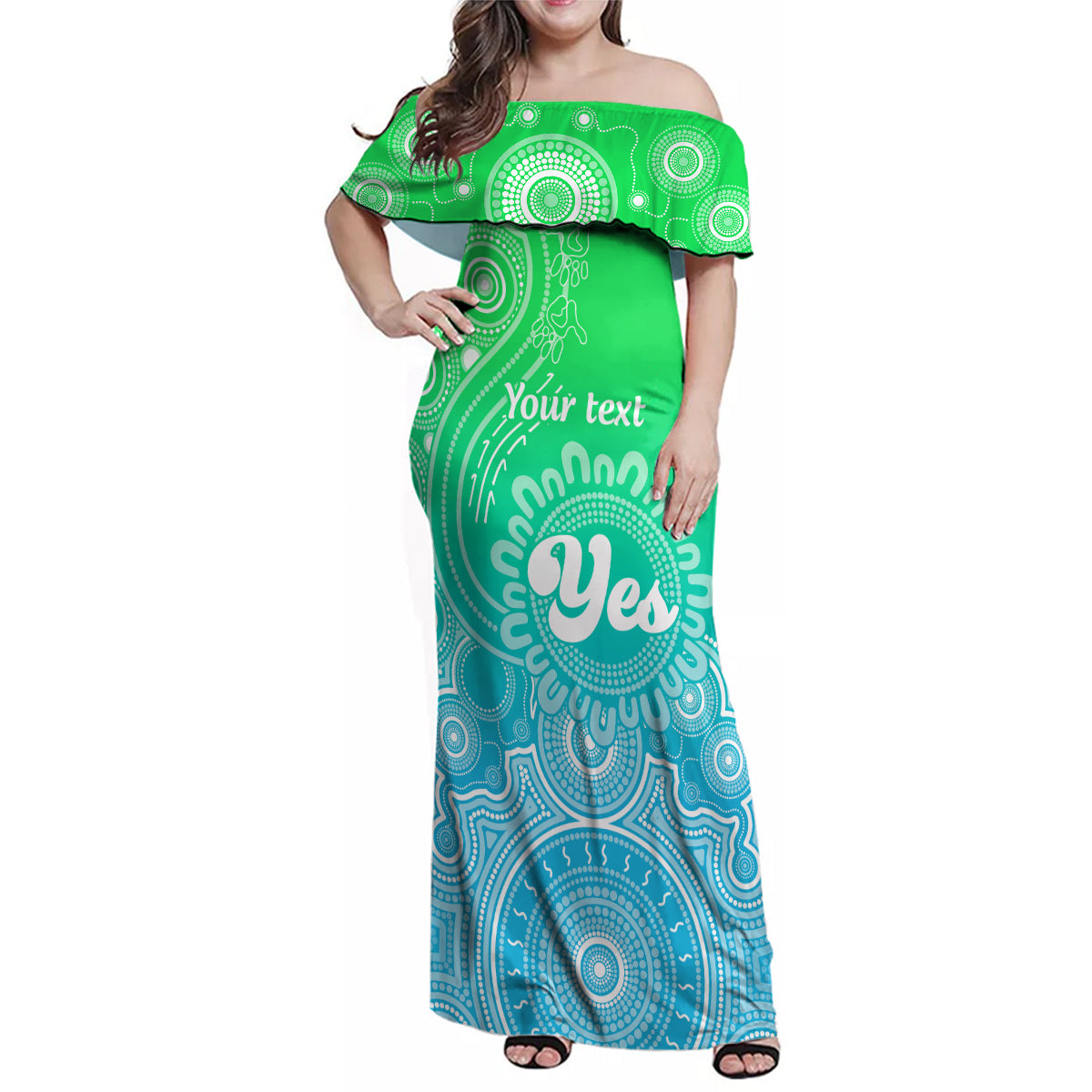 personalised-australia-walk-for-yes-family-matching-off-shoulder-maxi-dress-and-hawaiian-shirt-indigenous-voice-2023-aboriginal-green-vibe
