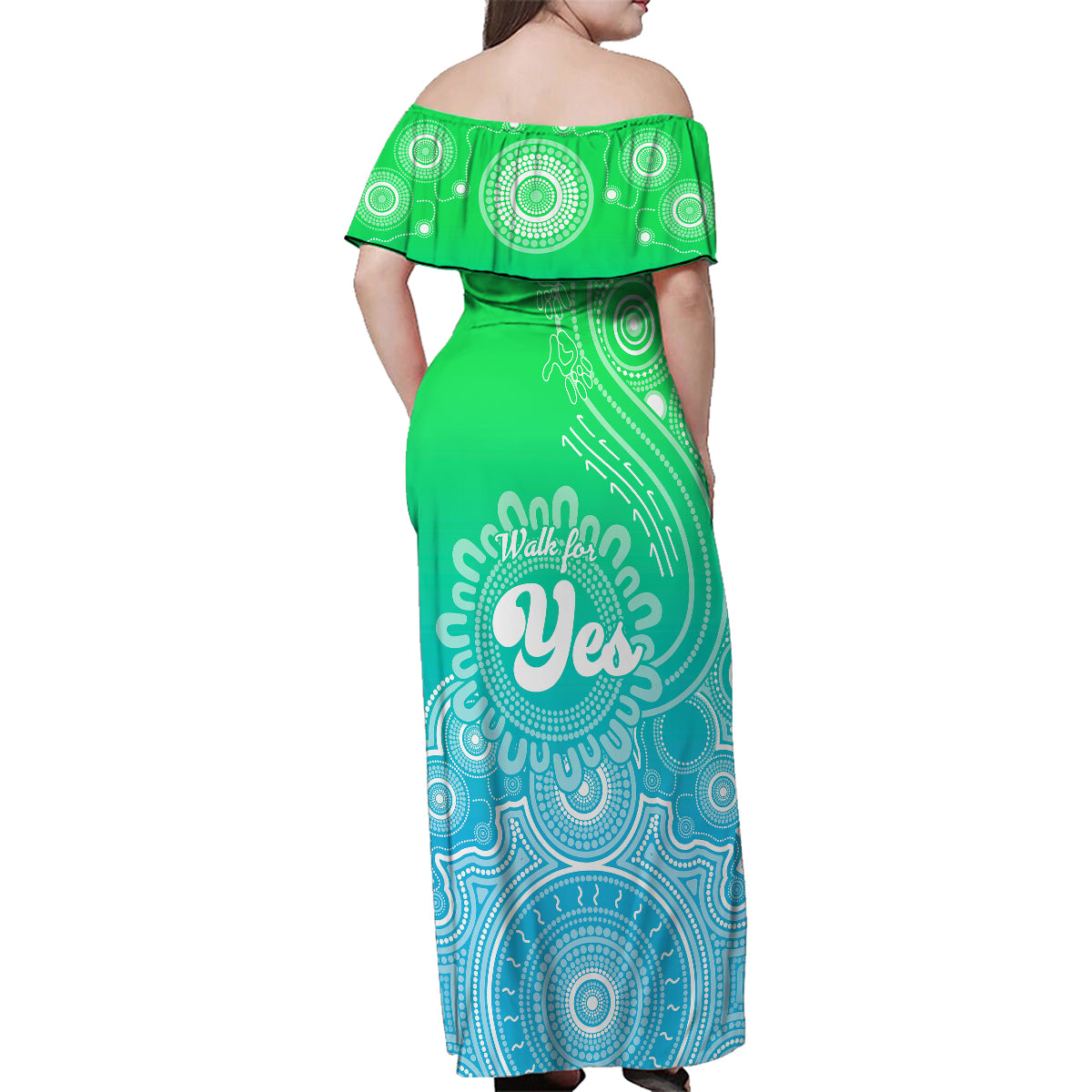personalised-australia-walk-for-yes-family-matching-off-shoulder-maxi-dress-and-hawaiian-shirt-indigenous-voice-2023-aboriginal-green-vibe