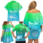 personalised-australia-walk-for-yes-family-matching-off-shoulder-short-dress-and-hawaiian-shirt-indigenous-voice-2023-aboriginal-green-vibe