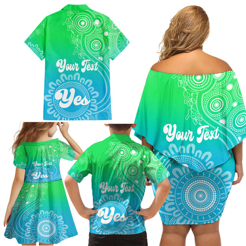 personalised-australia-walk-for-yes-family-matching-off-shoulder-short-dress-and-hawaiian-shirt-indigenous-voice-2023-aboriginal-green-vibe