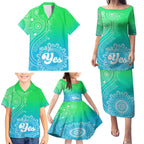 personalised-australia-walk-for-yes-family-matching-puletasi-dress-and-hawaiian-shirt-indigenous-voice-2023-aboriginal-green-vibe