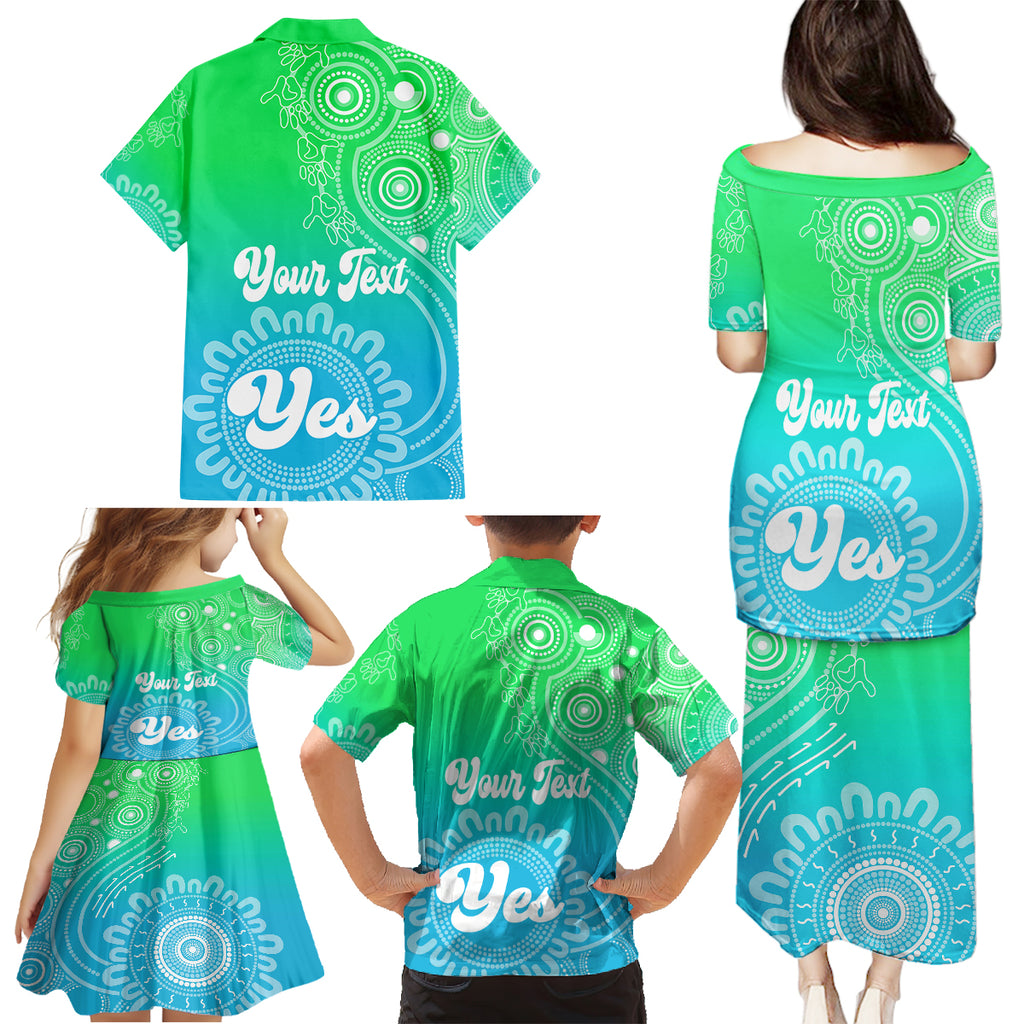 personalised-australia-walk-for-yes-family-matching-puletasi-dress-and-hawaiian-shirt-indigenous-voice-2023-aboriginal-green-vibe