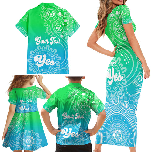 personalised-australia-walk-for-yes-family-matching-short-sleeve-bodycon-dress-and-hawaiian-shirt-indigenous-voice-2023-aboriginal-green-vibe