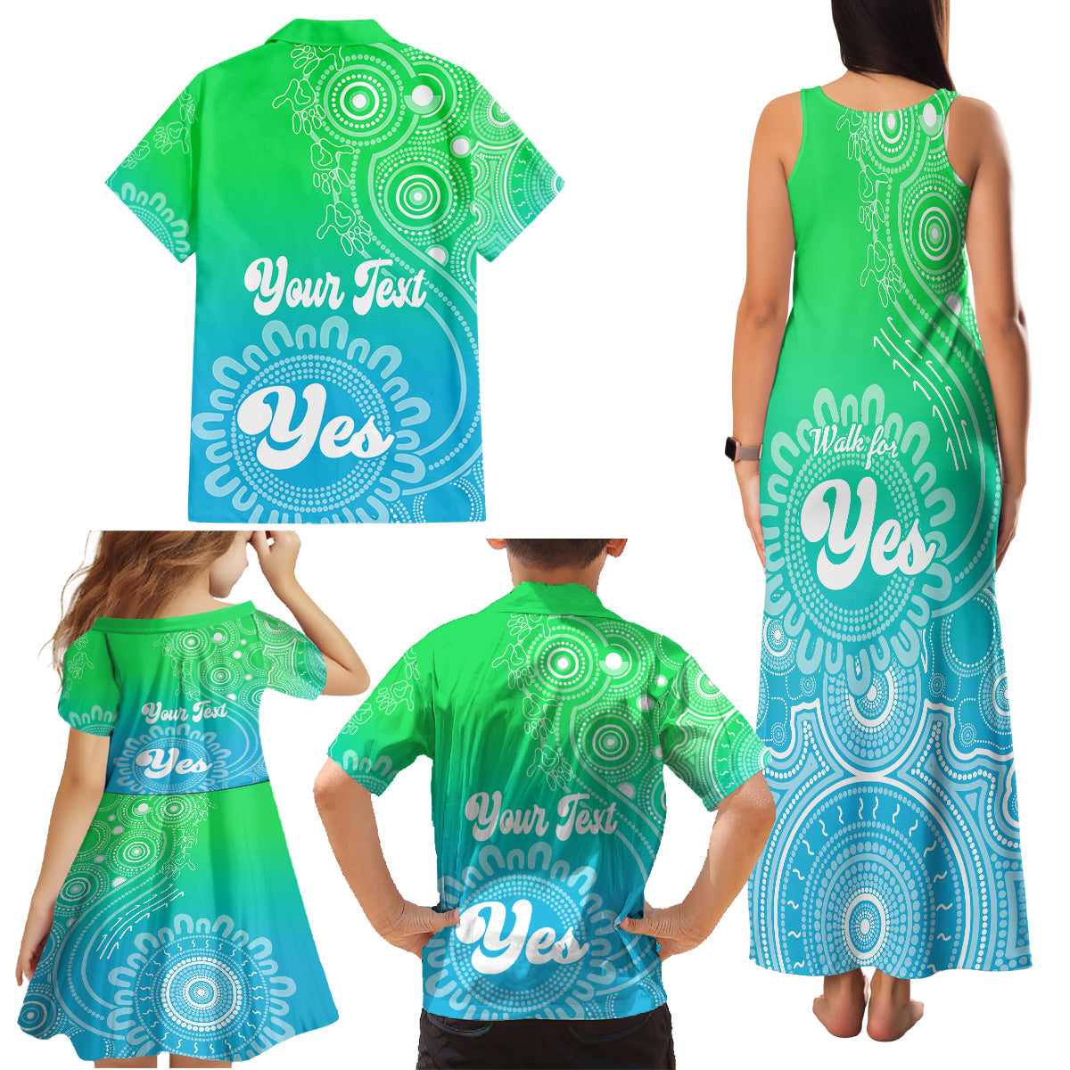 personalised-australia-walk-for-yes-family-matching-tank-maxi-dress-and-hawaiian-shirt-indigenous-voice-2023-aboriginal-green-vibe