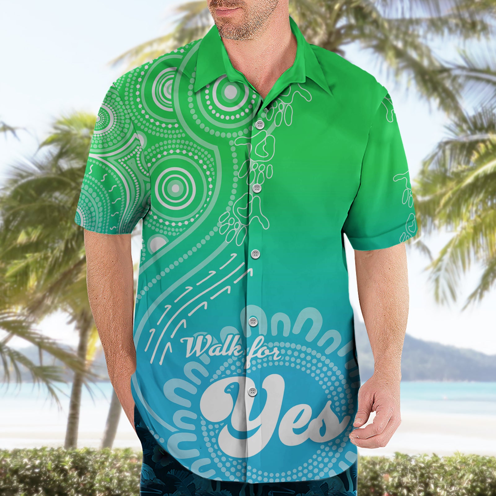 personalised-australia-walk-for-yes-hawaiian-shirt-indigenous-voice-2023-aboriginal-green-vibe