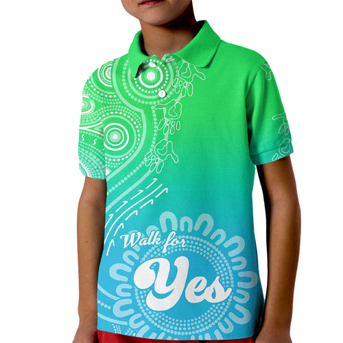 personalised-australia-walk-for-yes-kid-polo-shirt-indigenous-voice-2023-aboriginal-green-vibe