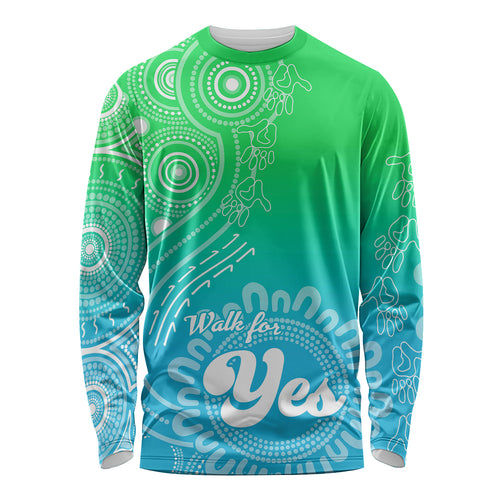 personalised-australia-walk-for-yes-long-sleeve-shirt-indigenous-voice-2023-aboriginal-green-vibe