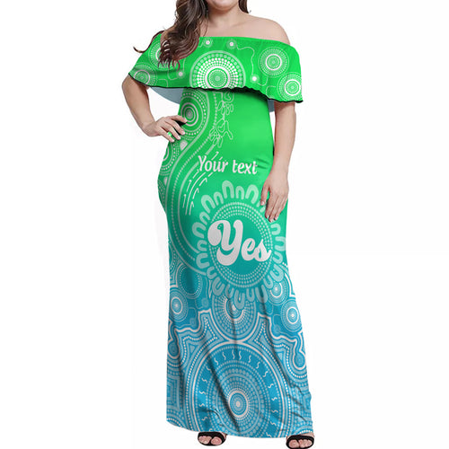 personalised-australia-walk-for-yes-off-shoulder-maxi-dress-indigenous-voice-2023-aboriginal-green-vibe