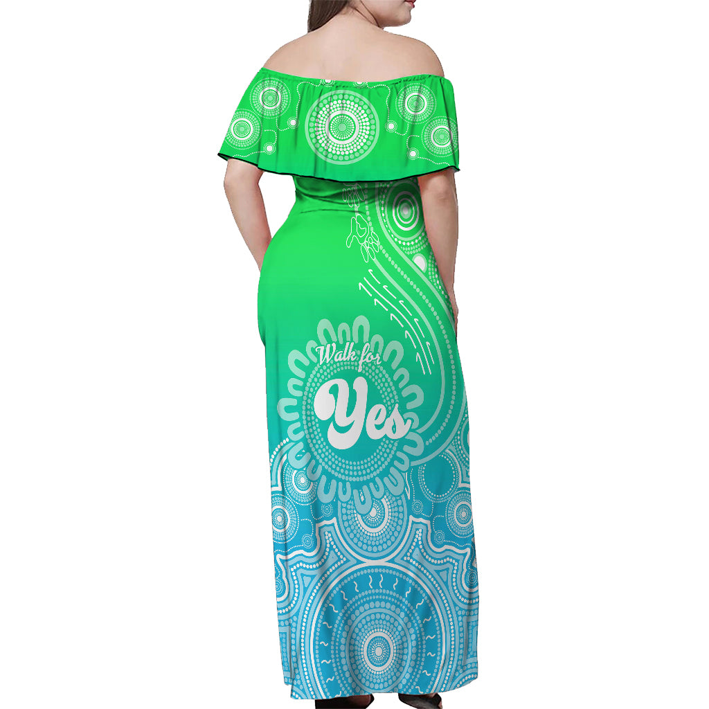personalised-australia-walk-for-yes-off-shoulder-maxi-dress-indigenous-voice-2023-aboriginal-green-vibe