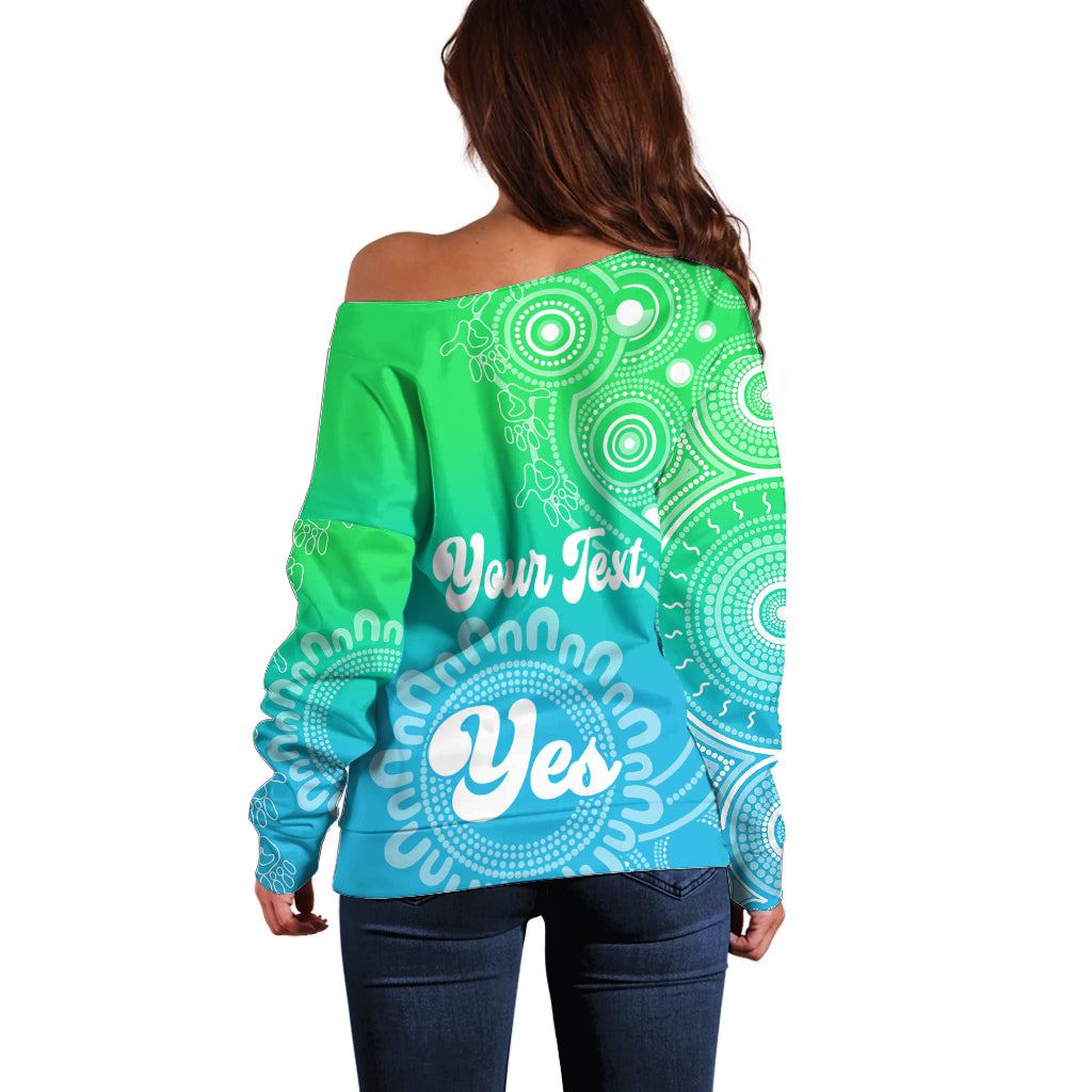personalised-australia-walk-for-yes-off-shoulder-sweater-indigenous-voice-2023-aboriginal-green-vibe