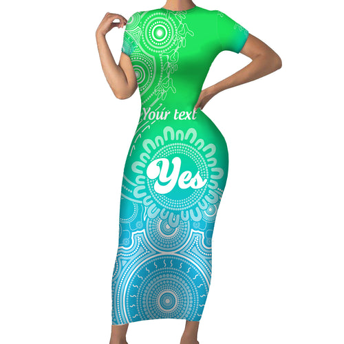 personalised-australia-walk-for-yes-short-sleeve-bodycon-dress-indigenous-voice-2023-aboriginal-green-vibe