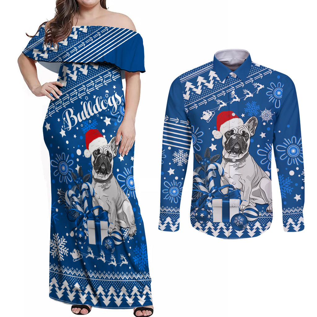 custom-bulldogs-rugby-couples-matching-off-shoulder-maxi-dress-and-long-sleeve-button-shirt-christmas-vibe-2023
