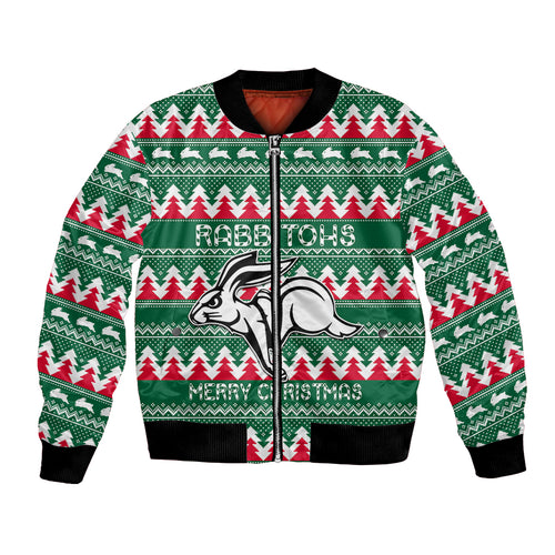 Personalised Rabbitohs Rugby Bomber Jacket Christmas Simple Vibe 2023 LT9