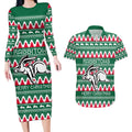 Personalised Rabbitohs Rugby Couples Matching Long Sleeve Bodycon Dress and Hawaiian Shirt Christmas Simple Vibe 2023 LT9