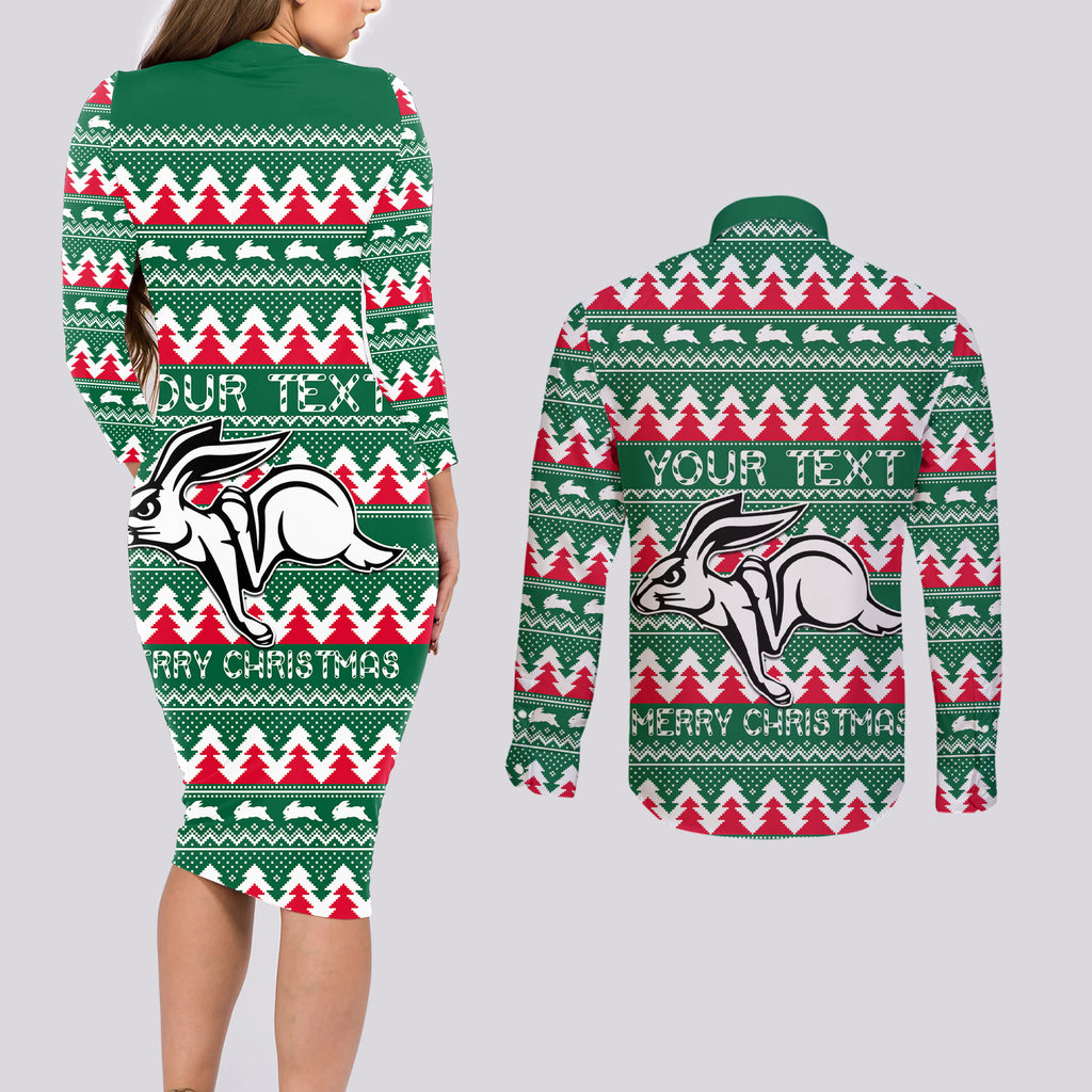 Personalised Rabbitohs Rugby Couples Matching Long Sleeve Bodycon Dress and Long Sleeve Button Shirt Christmas Simple Vibe 2023 LT9