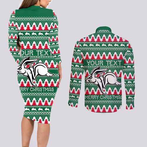 Personalised Rabbitohs Rugby Couples Matching Long Sleeve Bodycon Dress and Long Sleeve Button Shirt Christmas Simple Vibe 2023 LT9