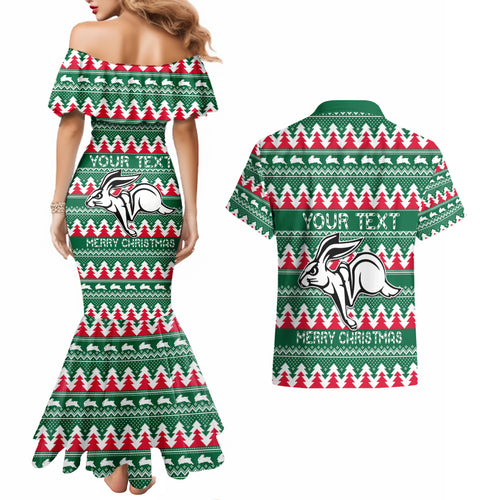 Personalised Rabbitohs Rugby Couples Matching Mermaid Dress and Hawaiian Shirt Christmas Simple Vibe 2023 LT9