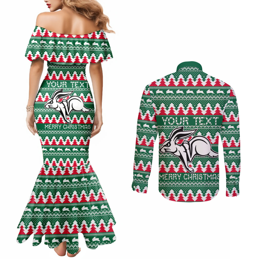 Personalised Rabbitohs Rugby Couples Matching Mermaid Dress and Long Sleeve Button Shirt Christmas Simple Vibe 2023 LT9
