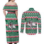 Personalised Rabbitohs Rugby Couples Matching Off Shoulder Maxi Dress and Long Sleeve Button Shirt Christmas Simple Vibe 2023 LT9