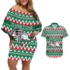 Personalised Rabbitohs Rugby Couples Matching Off Shoulder Short Dress and Hawaiian Shirt Christmas Simple Vibe 2023 LT9