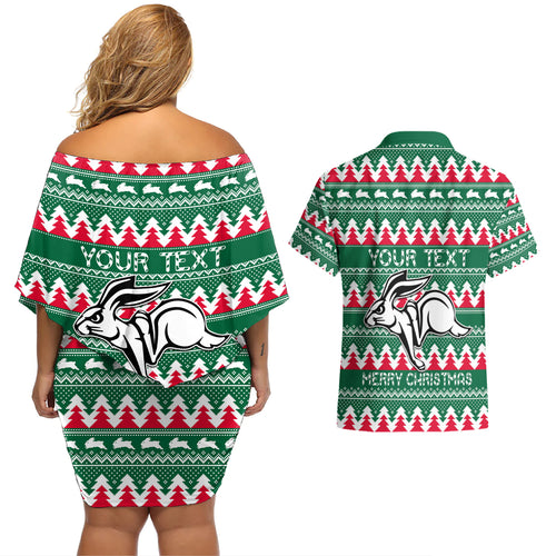 Personalised Rabbitohs Rugby Couples Matching Off Shoulder Short Dress and Hawaiian Shirt Christmas Simple Vibe 2023 LT9