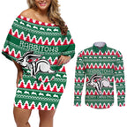 Personalised Rabbitohs Rugby Couples Matching Off Shoulder Short Dress and Long Sleeve Button Shirt Christmas Simple Vibe 2023 LT9