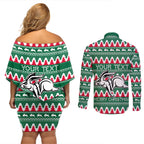 Personalised Rabbitohs Rugby Couples Matching Off Shoulder Short Dress and Long Sleeve Button Shirt Christmas Simple Vibe 2023 LT9